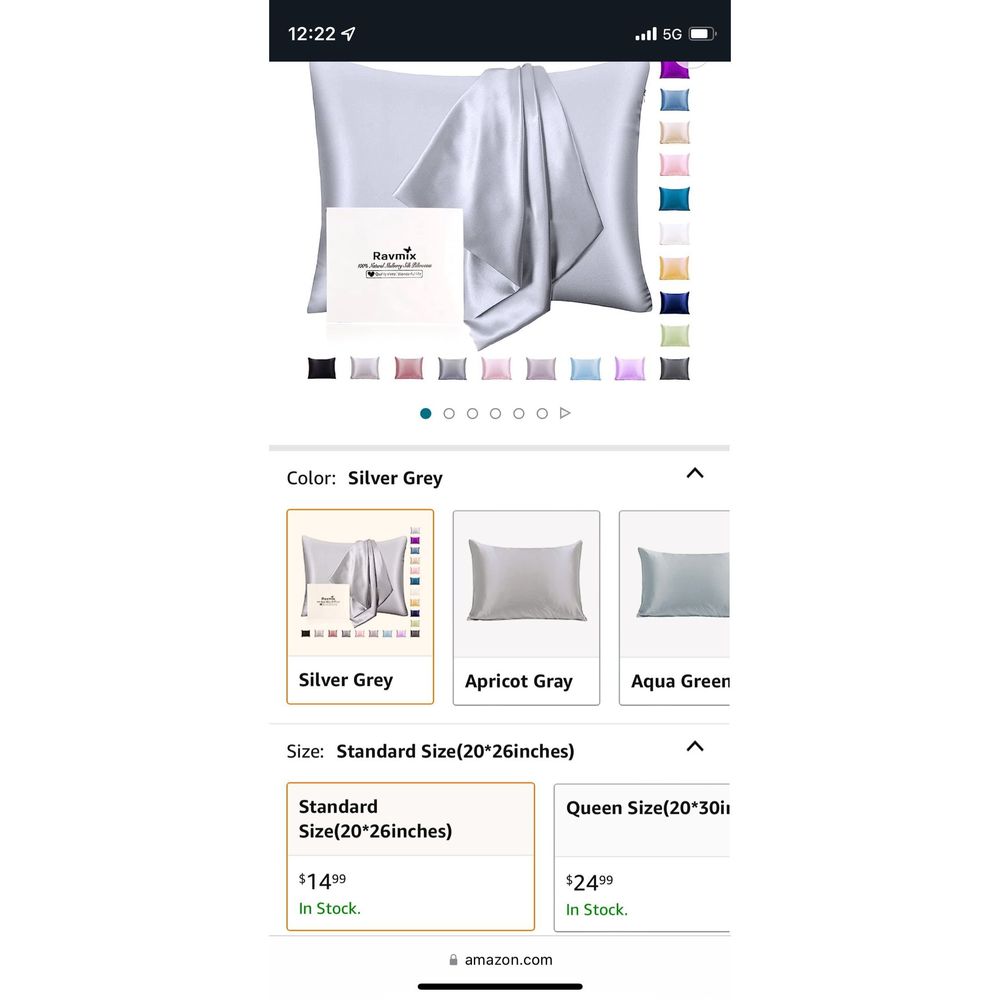 Silk Standard Pillowcase- Ravmix Amazon -Silver NEW Zippered